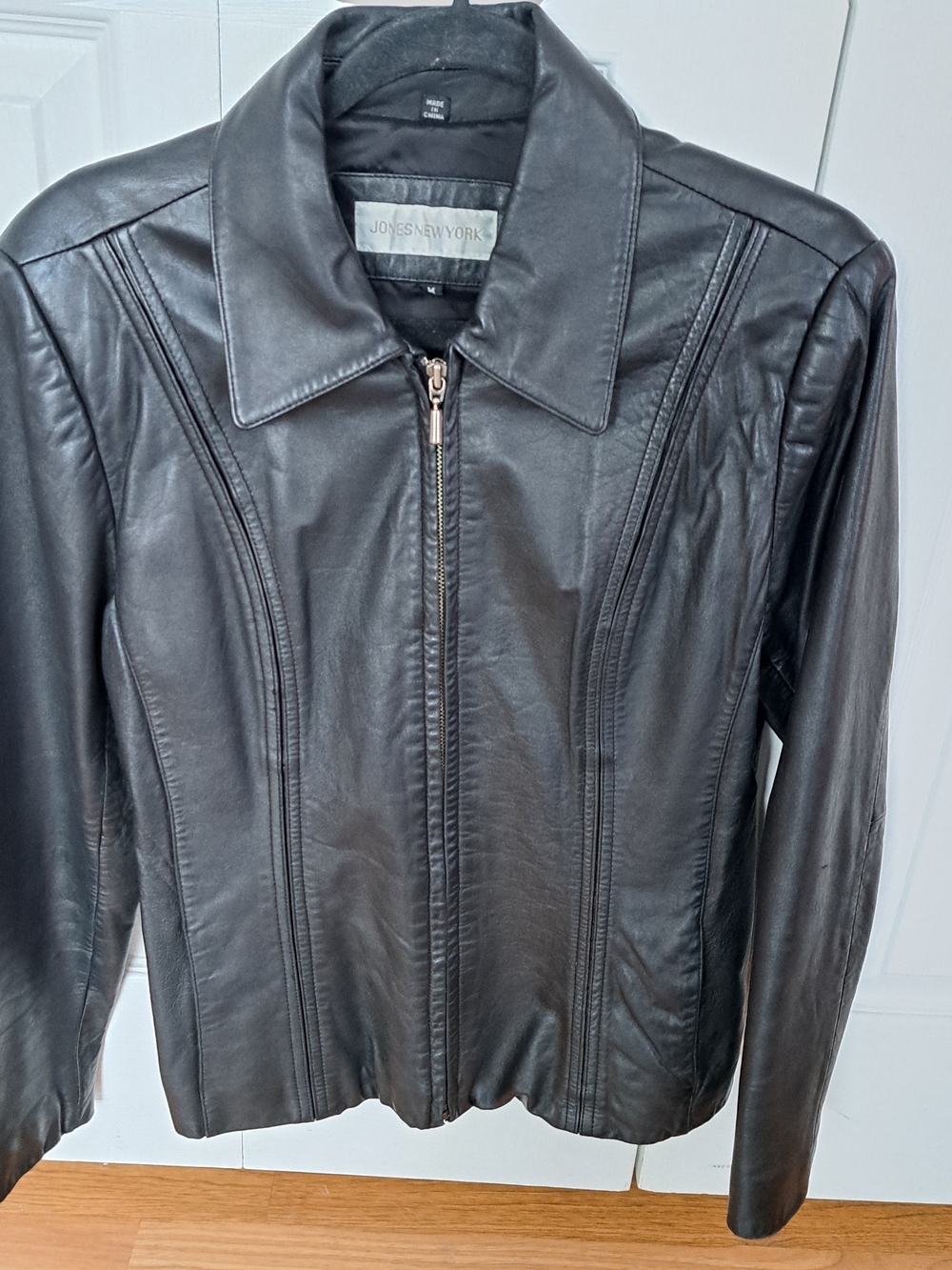 Jones New York Black Leather Zip-Up Jacket